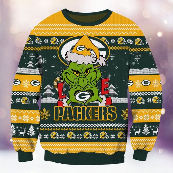 Green Bay Packers Grinch Love Knitted Sweater