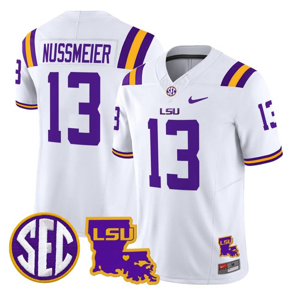 LSU Tigers Louisiana Patch White Jersey LSU Tigers Louisiana Patch White Jersey