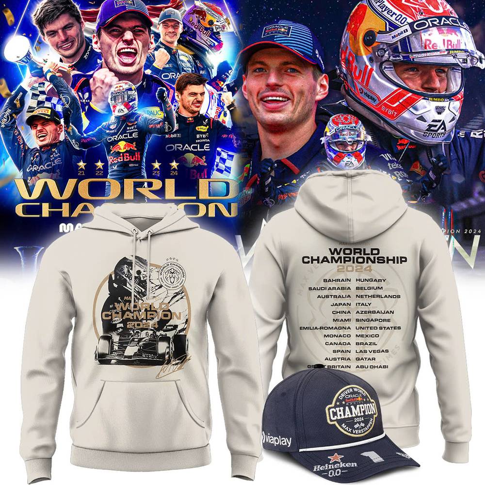 Max Verstappen 4 Time World Champion Grey Hoodie Max Verstappen 4 Time World Champion Grey Hoodie