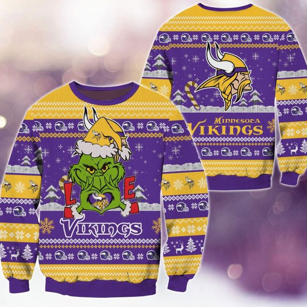 Minnesota Vikings Grinch Love Knitted Sweater