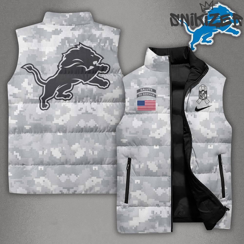 NFL Detroit Lions Arctic Camo 2024 Salute To Service Sleeveless Puffer Down Jacket NFL Detroit Lions Arctic Camo 2024 Salute To Service Sleeveless Puffer Down Jacket