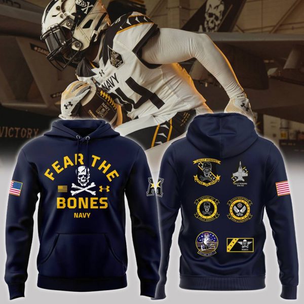 Navy Midshipmen Fear The Bones Badge Navy Hoodie