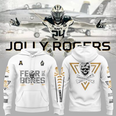 Navy Midshipmen Fear The Bones Jolly Rogers White Hoodie Pants Cap