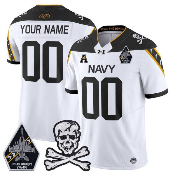 Navy Midshipmen Fear The Bones Jolly Rogers White Jersey