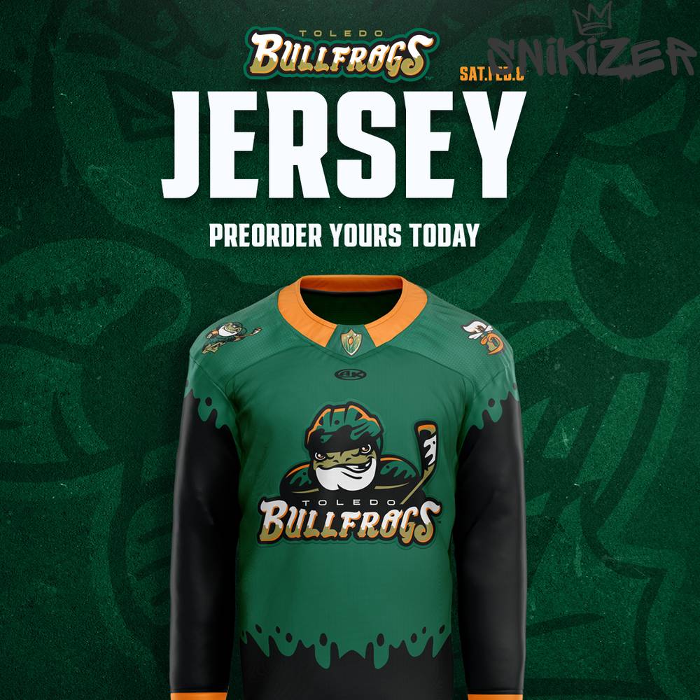 Toledo Bullfrogs Green Limited Edition Hockey Jersey Toledo Bullfrogs Green Limited Edition Hockey Jersey