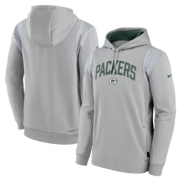 Green Bay Packers Sideline Athletic Stack Performance Grey Hoodie