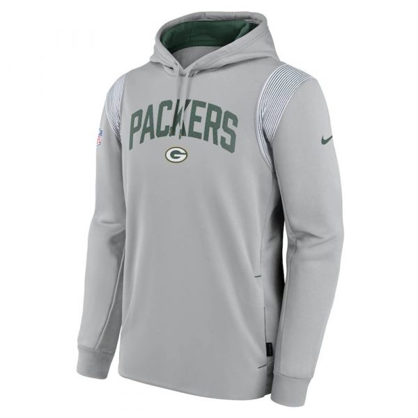 Green Bay Packers Sideline Athletic Stack Performance Grey Hoodie