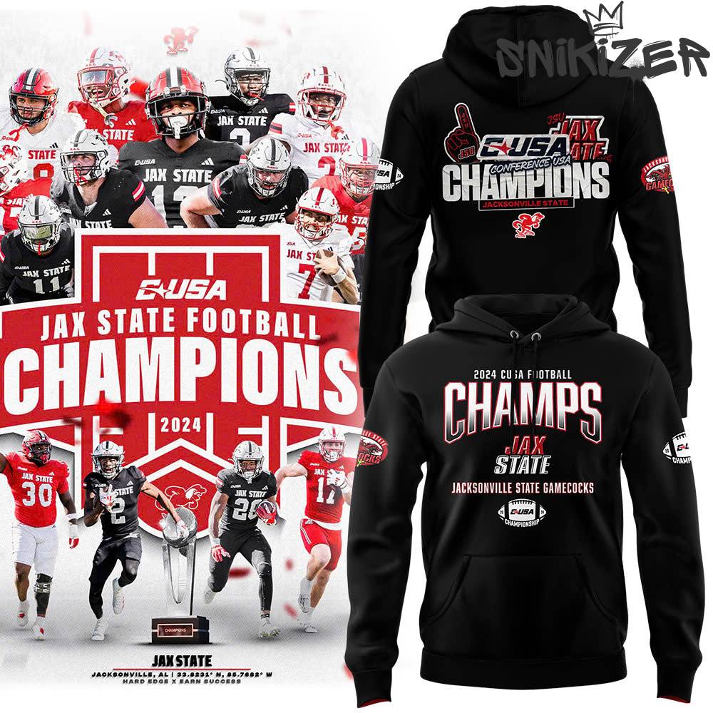 Jacksonville State Gamecocks 2024 Conference USA Champions Black Hoodie Jacksonville State Gamecocks 2024 Conference USA Champions Black Hoodie