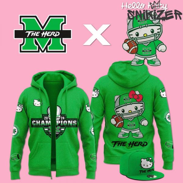 Marshall Thundering Herd 2024 Sun Belt Conference Champions x Hello Kitty Green Hoodie