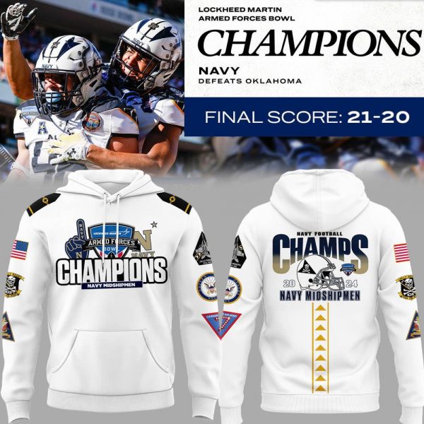 Navy Midshipmen Special Armed Forces Bowl Champions White Hoodie