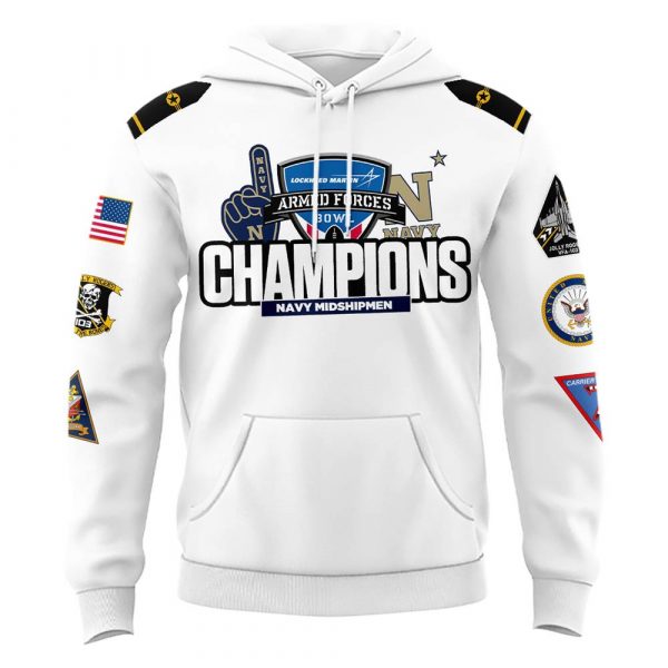 Navy Midshipmen Special Armed Forces Bowl Champions White Hoodie