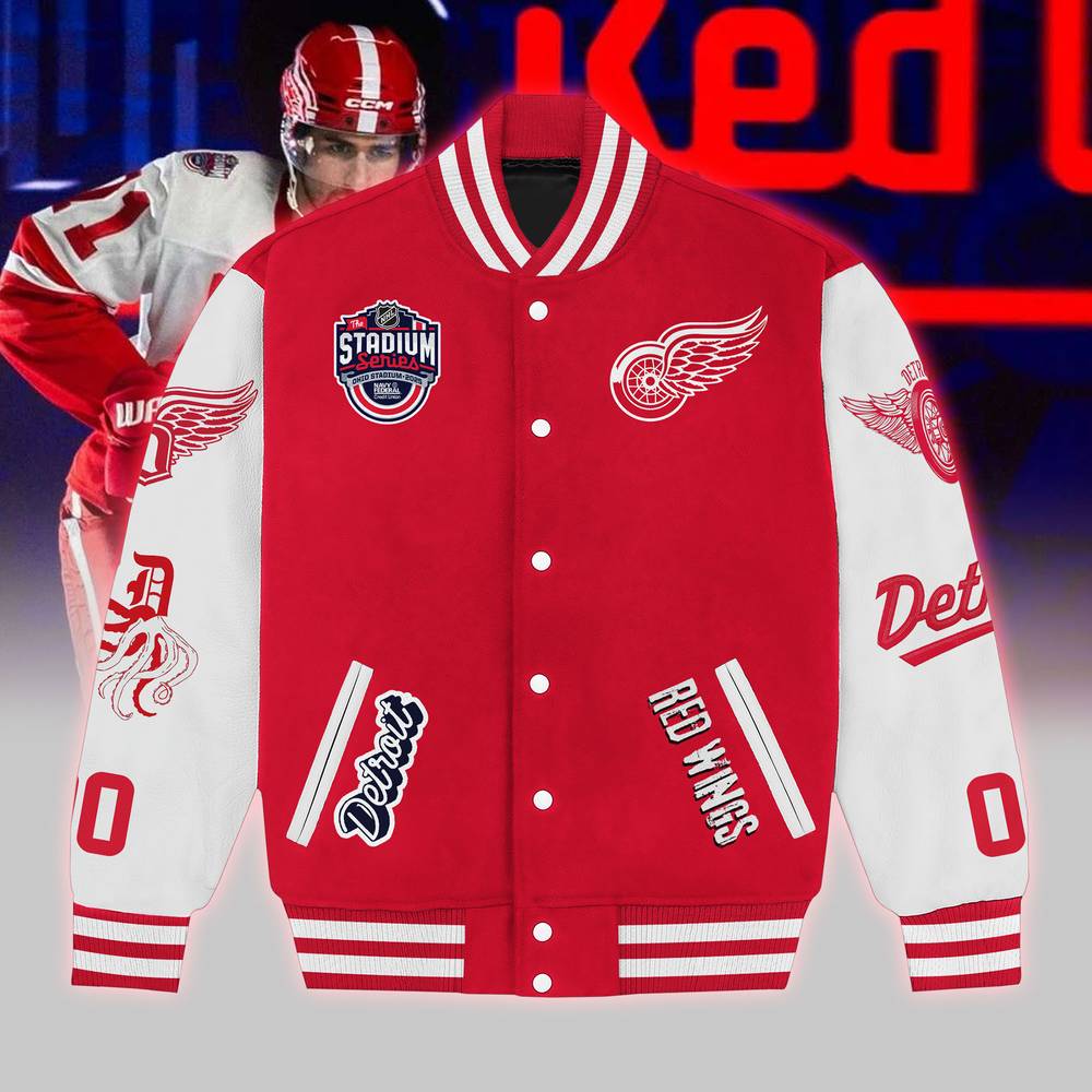 NHL Detroit Red Wings 2025 Stadium Series Baseball Jacket NHL Detroit Red Wings 2025 Stadium Series Baseball Jacket