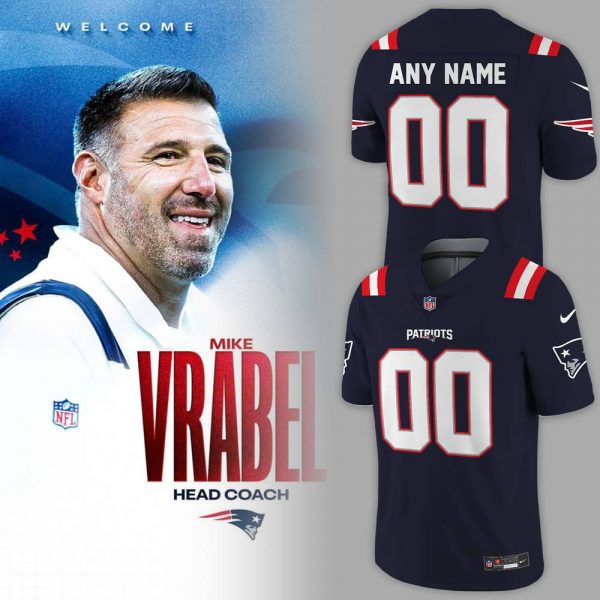New England Patriots Coach “Mike Vrabel” Custom Navy Football Jersey