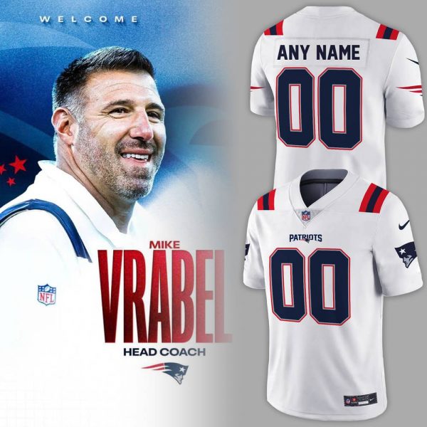 New England Patriots Coach “Mike Vrabel” Custom White Football Jersey